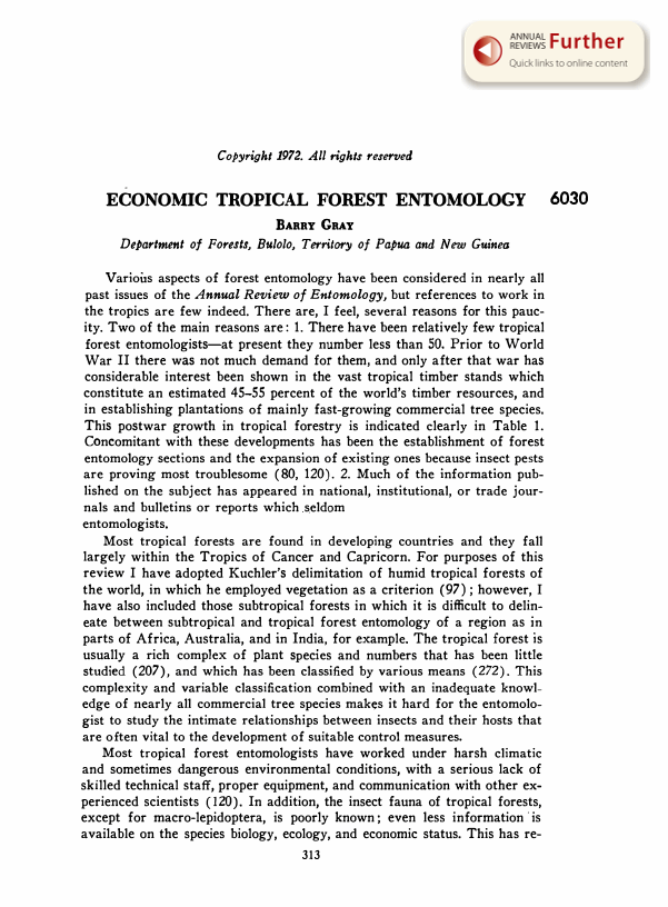 Economic Tropical Forest Entomology Annual Reviews